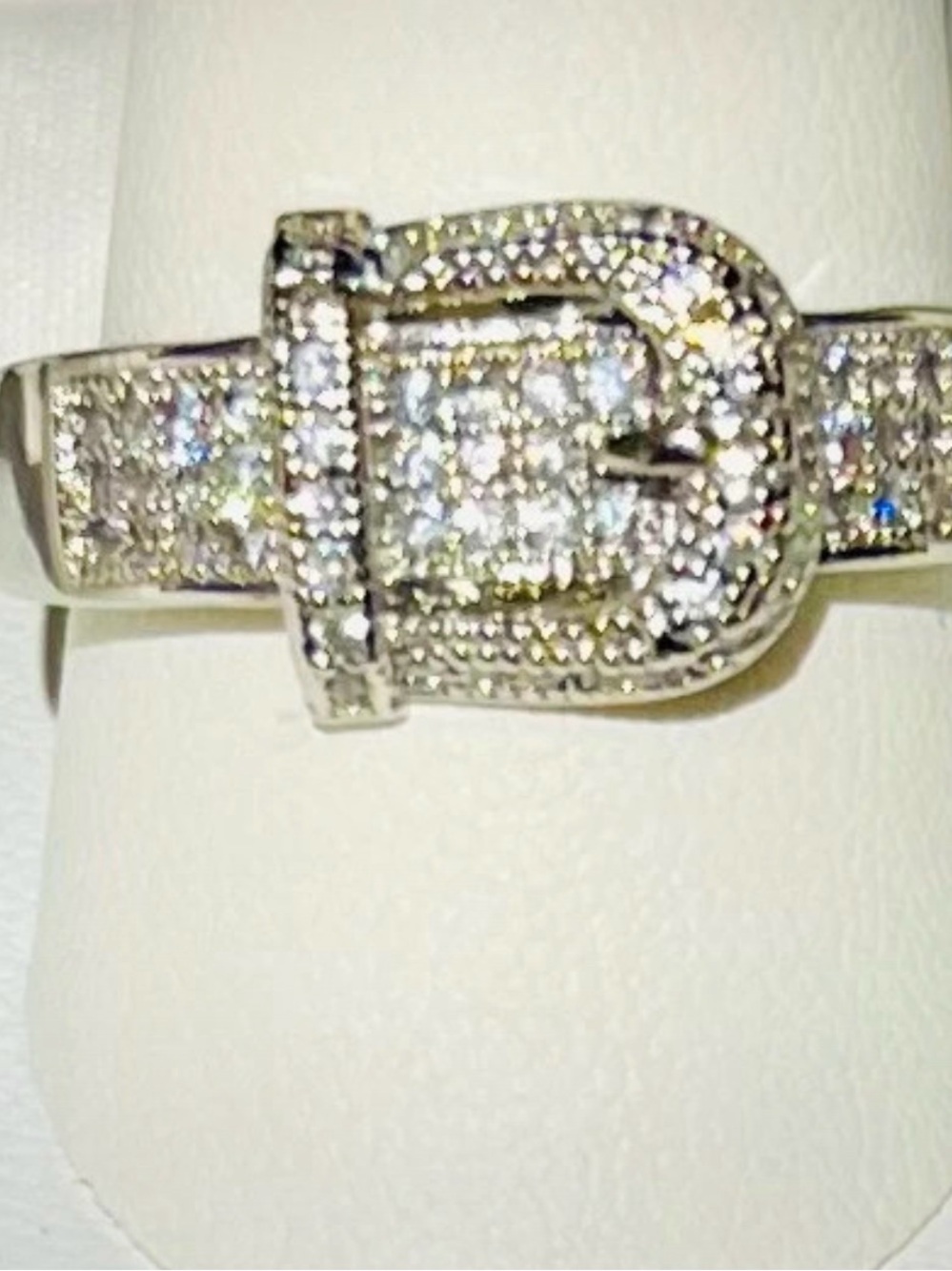 Silver Crystal Buckle Belt Ring - Womens Accessory